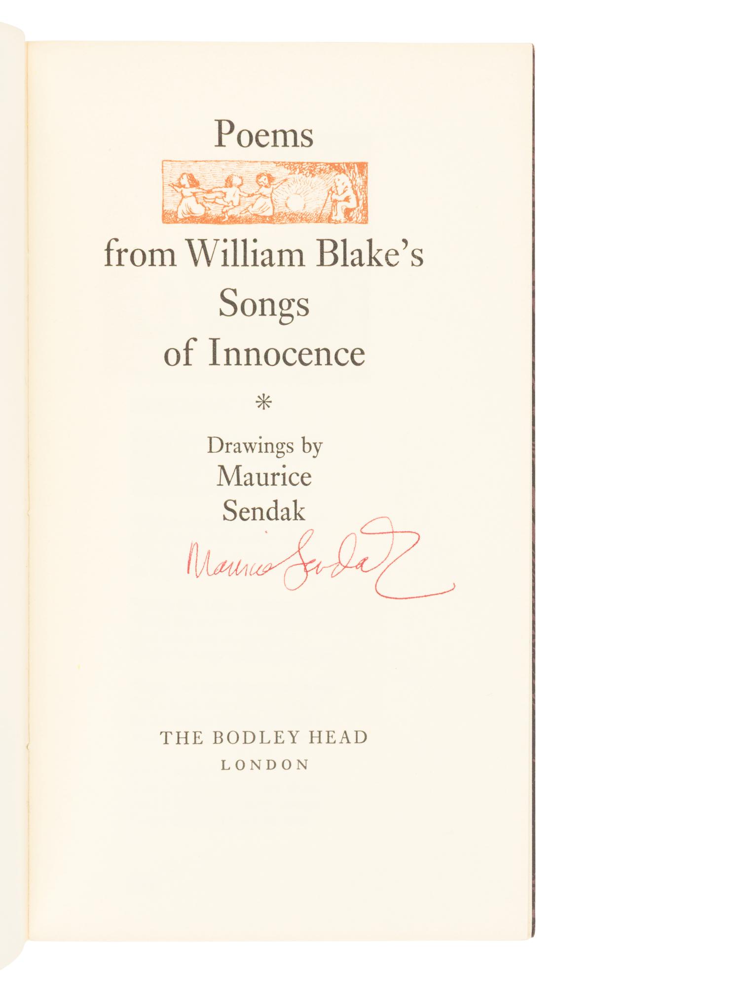 SENDAK, Maurice (1928-2012). Poems from William Blake's Songs of Innocence . London: Stellar Press for The Bodley Head, 1967.