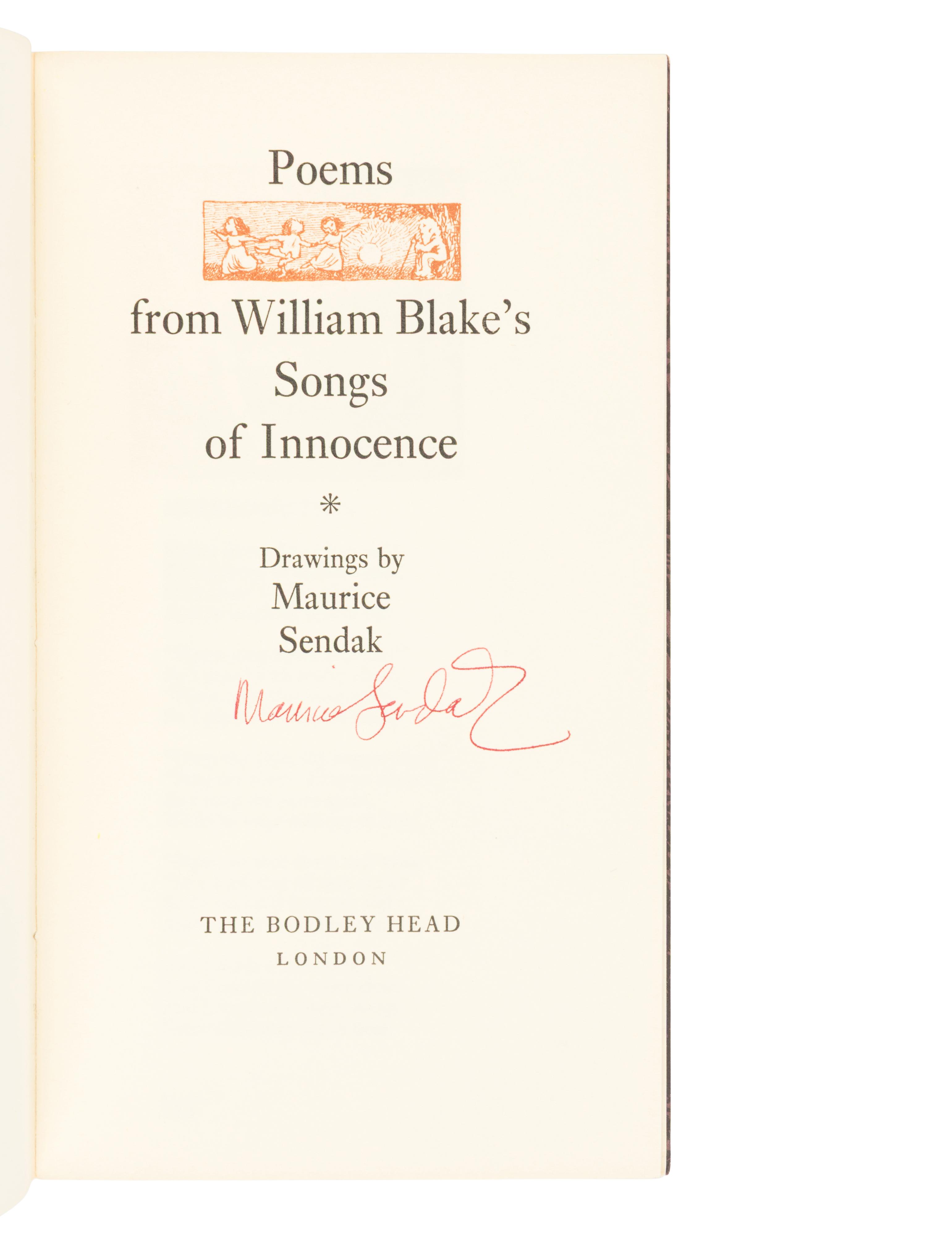 SENDAK, Maurice (1928-2012). Poems from William Blake's Songs of Innocence . London: Stellar Press for The Bodley Head, 1967.