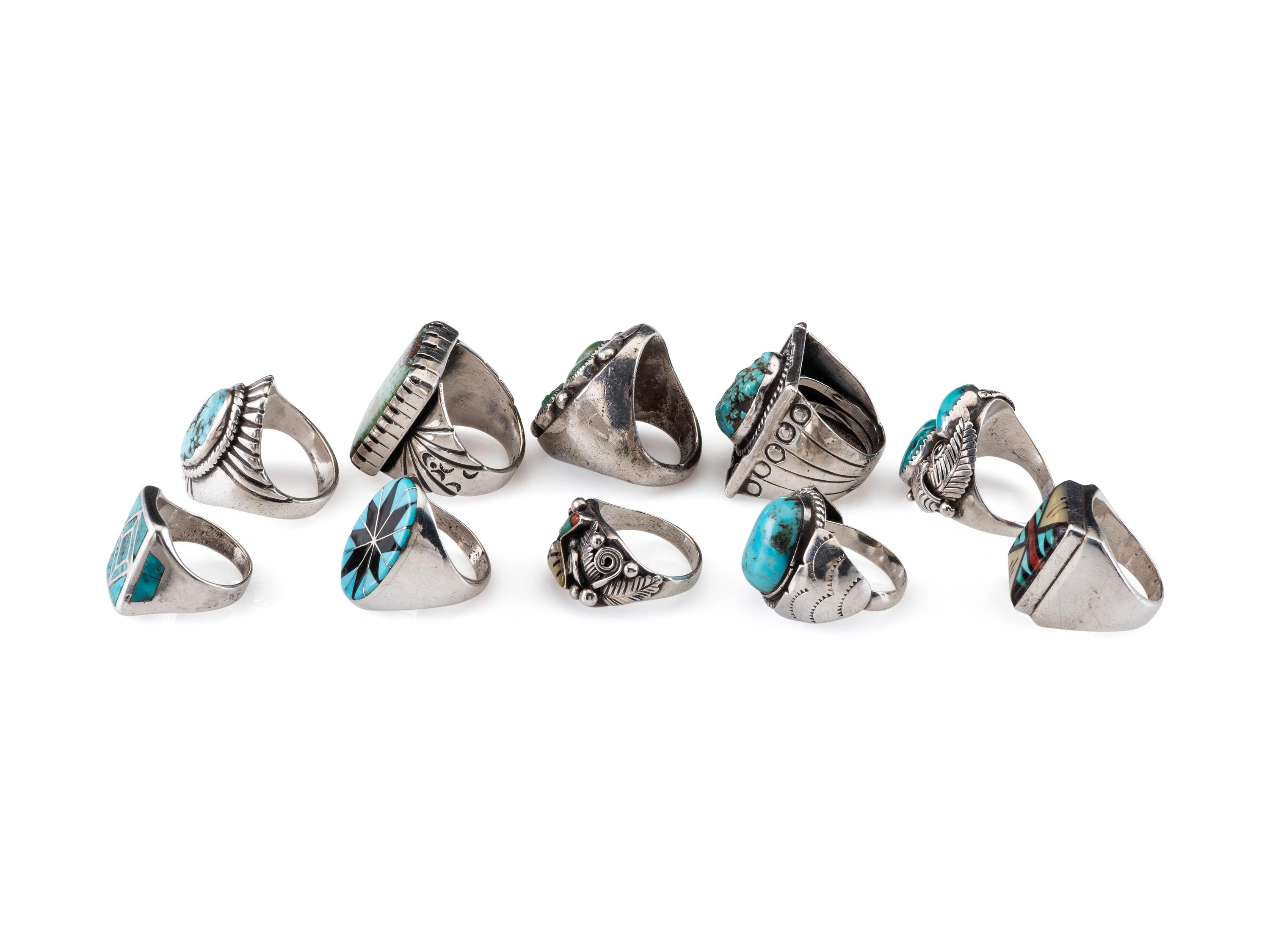 Navajo and Zuni Silver Rings, with Inlay