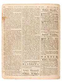 [PRE-REVOLUTIONARY WAR]. The Boston Chronicle . Vol. I, No. 51. Boston, MA: Mein and Fleeming, 5 December 1768.