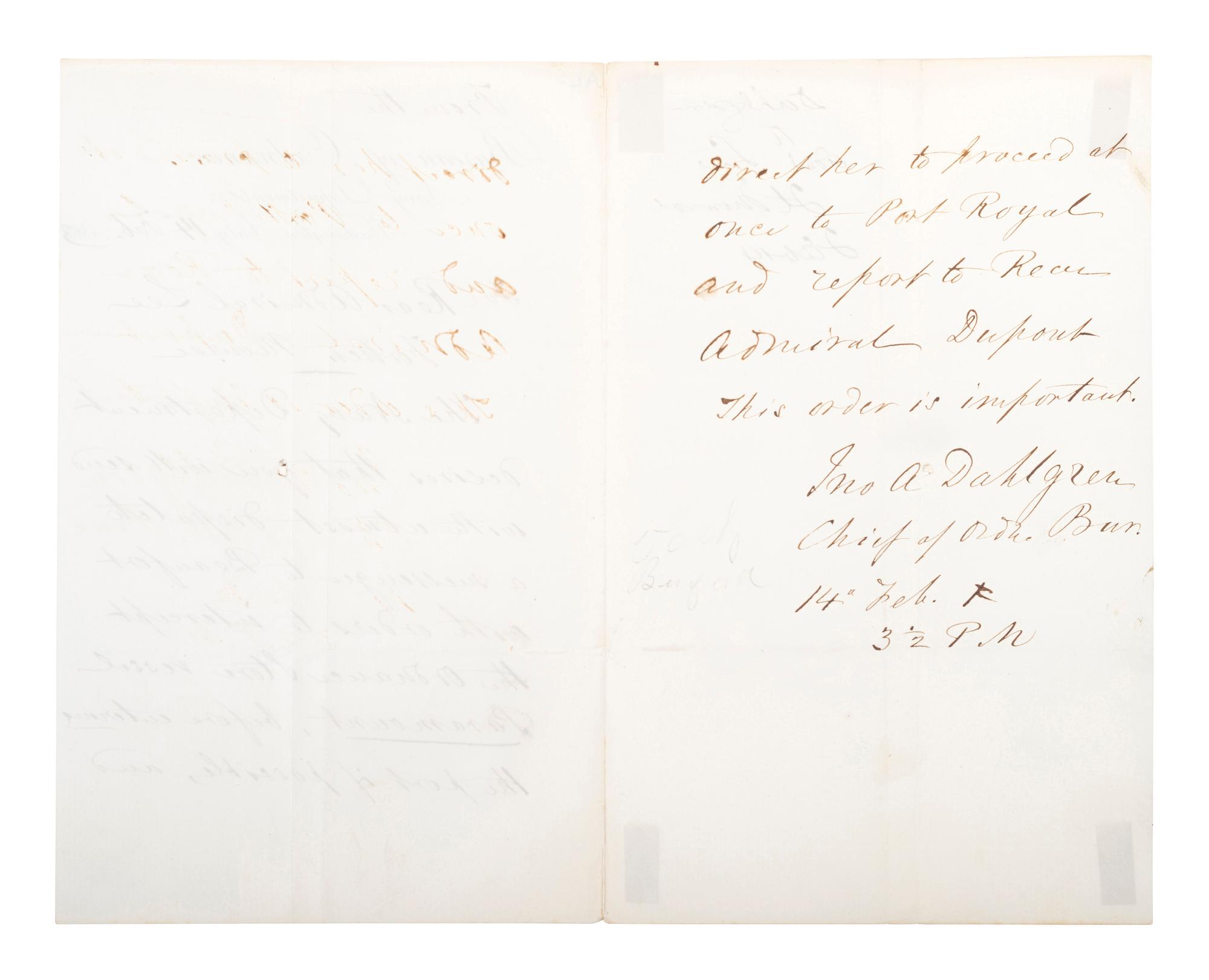 [CIVIL WAR - NAVY]. A group of documents related to the South Atlantic Blockading Squadron with South Carolina interest, including: