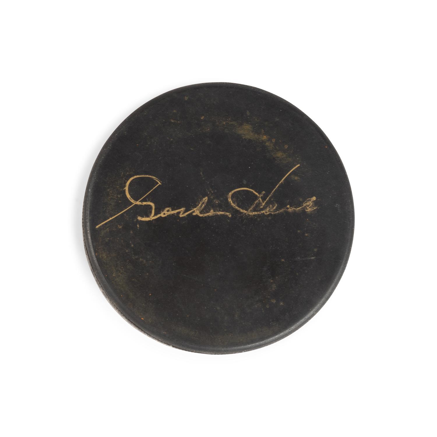 A Gordie Howe Signed Autograph Hockey Stick and Puck (Beckett Authentication Services Certified),