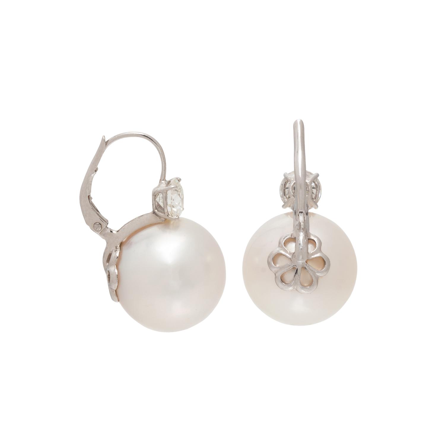CULTURED SOUTH SEA PEARL AND DIAMOND EARRINGS