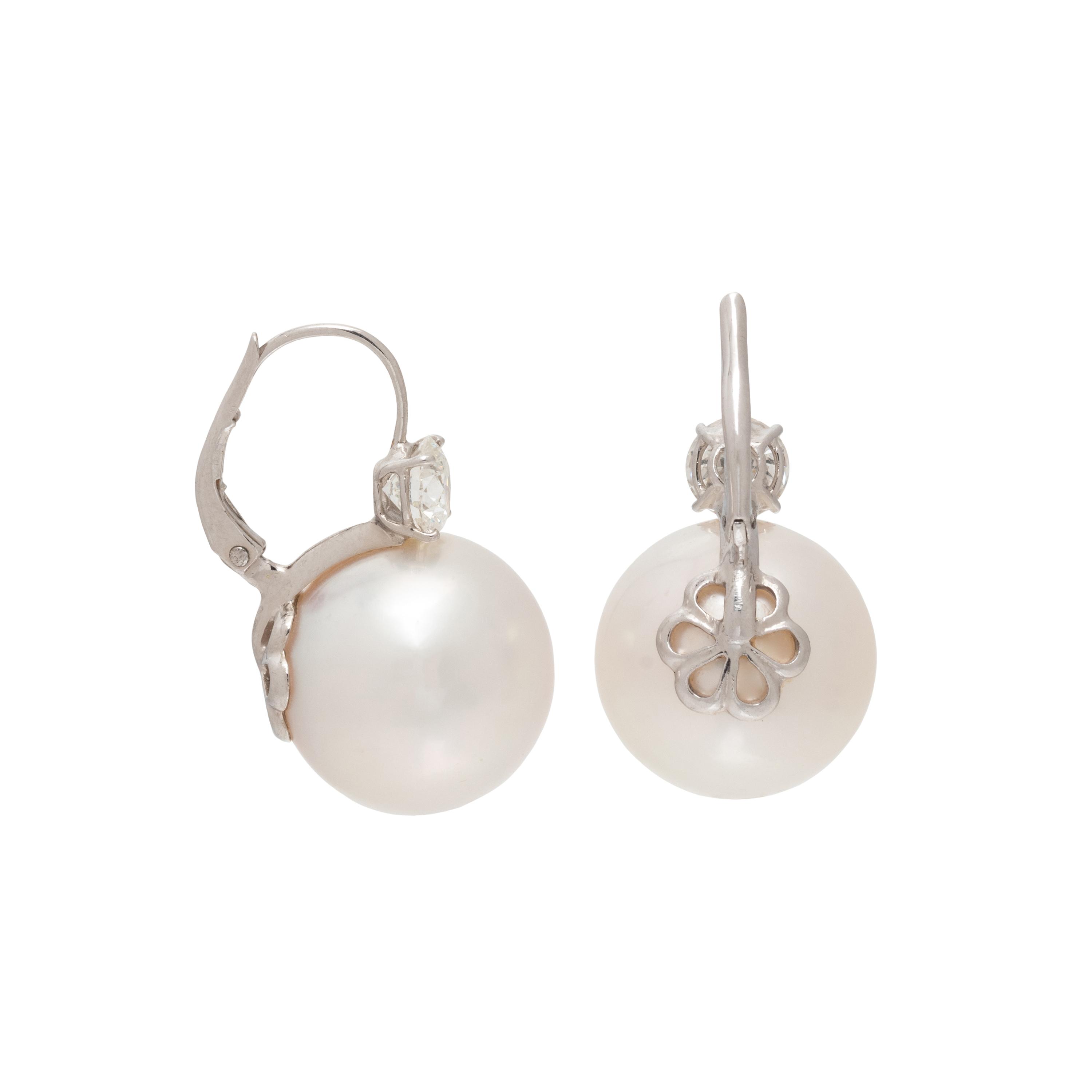 CULTURED SOUTH SEA PEARL AND DIAMOND EARRINGS