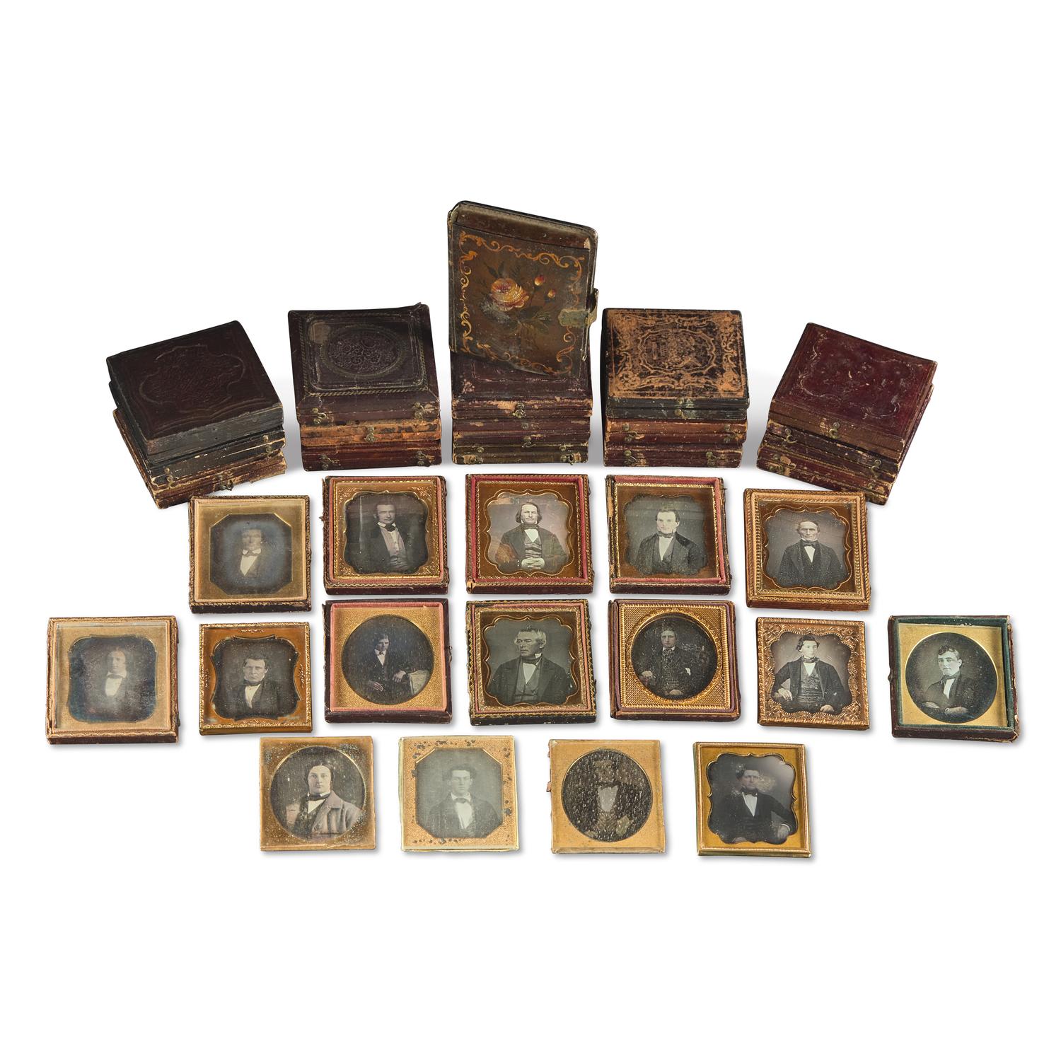 [Early Photography] Group of 32 Sixth Plate Daguerreotypes of Men