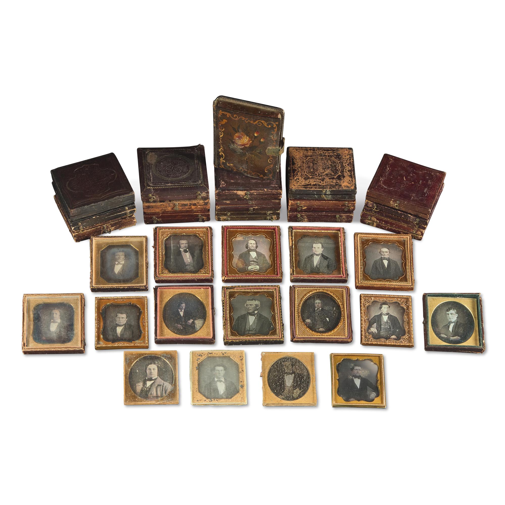 [Early Photography] Group of 32 Sixth Plate Daguerreotypes of Men