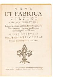 [SCIENCE & TECHNOLOGY]. GALILEI, Galileo (1564-1642). Difesa di Galileo Galilei, noble Fiorentino... contro alle Calunie & imposture di Baldessar Capra, Milanese... [With:] CAPRA, Baldassarre (1580-1626). Usus et fabrica circini cuiusdam proportionis, per quem omnia sere tum Euclidis, tum mathematicorum omnium problemata facili negotio resolunntur . Bologna: H.H. del Dozza, 1655.