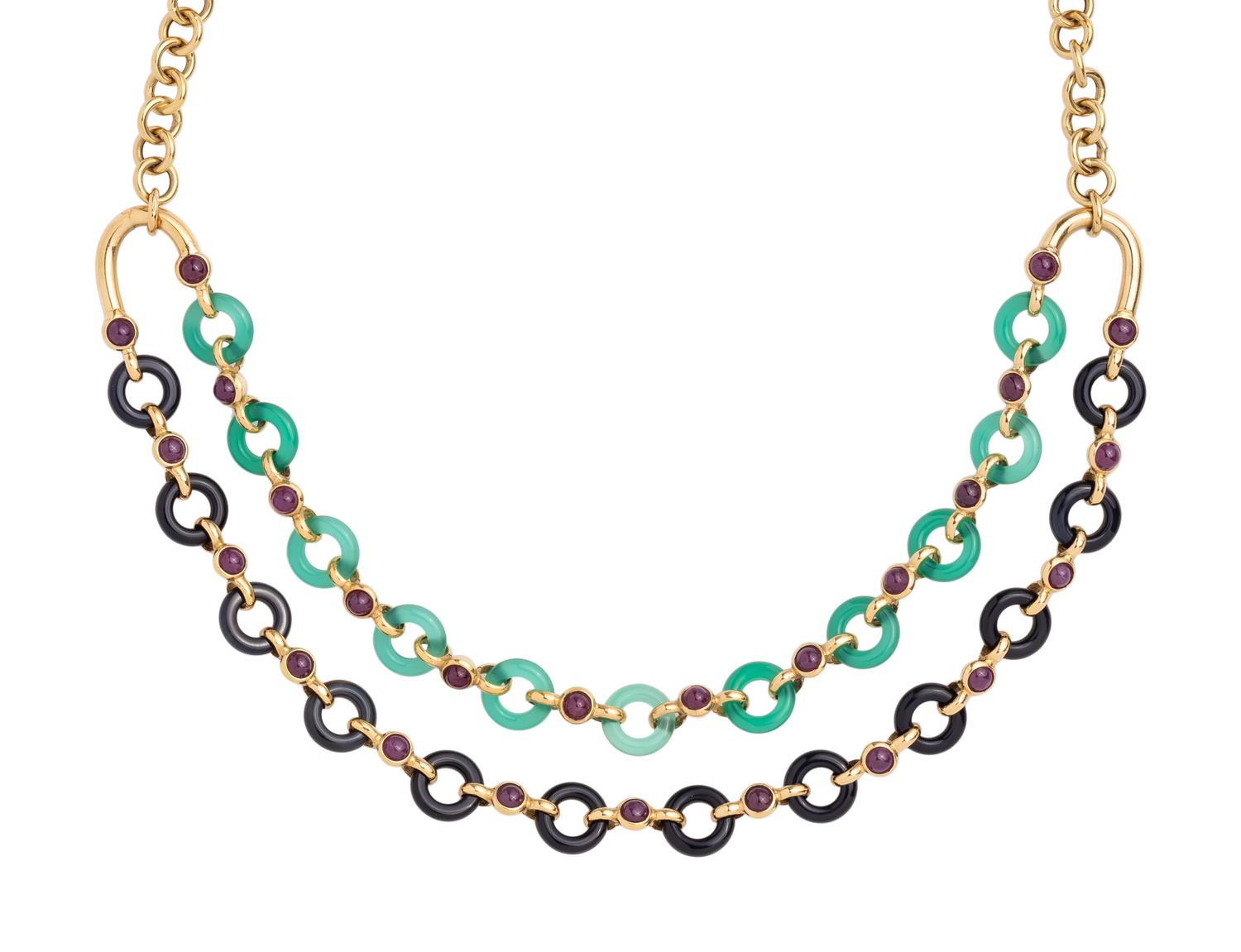 YELLOW GOLD AND MULTIGEM NECKLACE