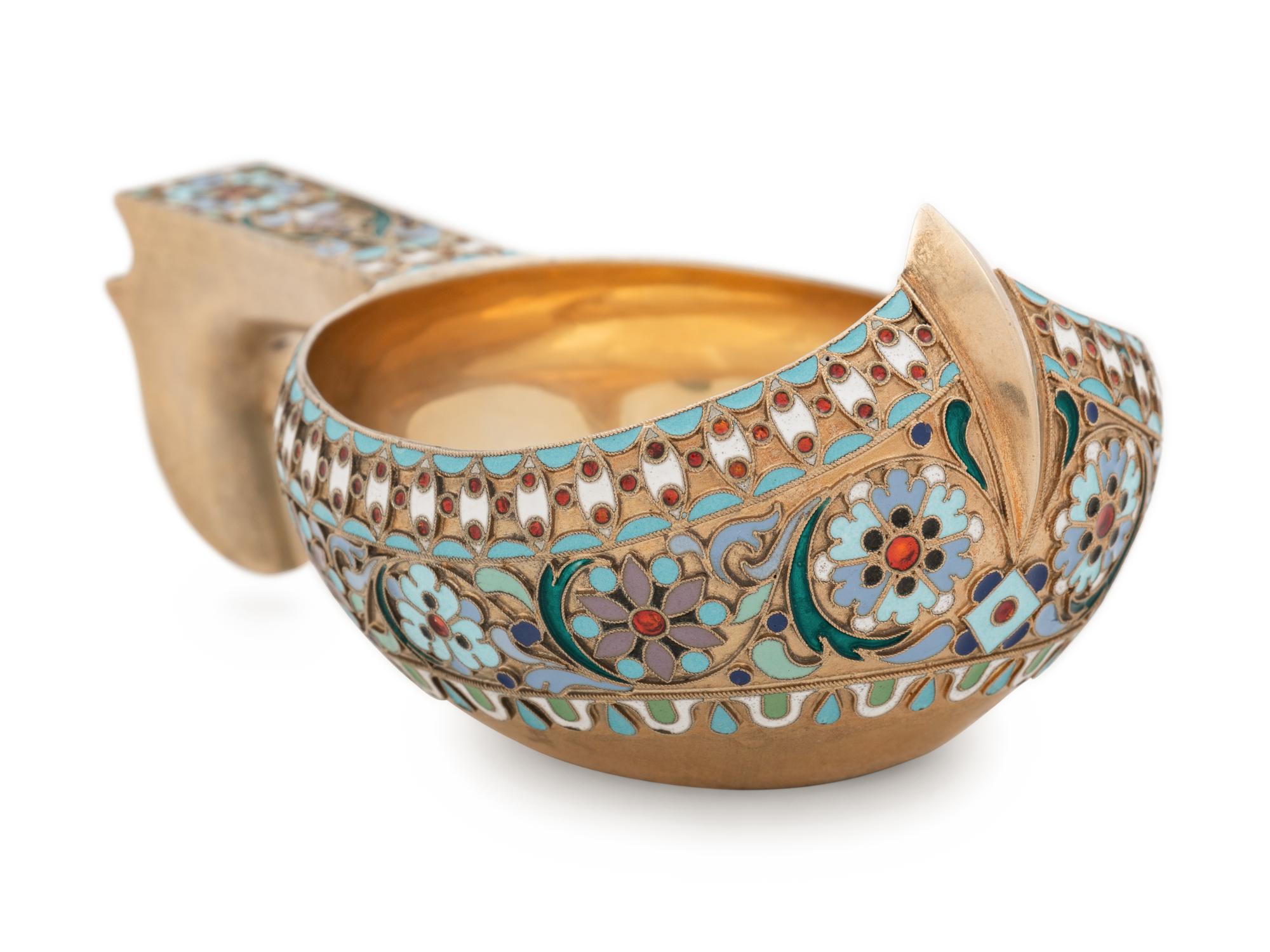 A Russian Silver-Gilt and Enameled Kovsh
