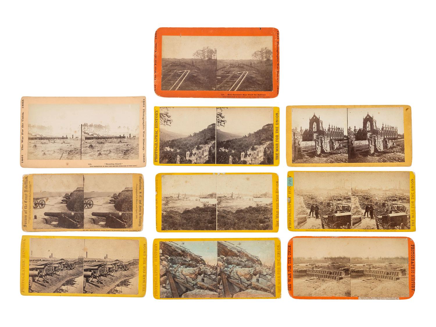 [CIVIL WAR]. A group of 10 stereoviews of Civil War forts and weaponry by BRADY, ANTHONY, and TAYLOR & HUNTINGON.
