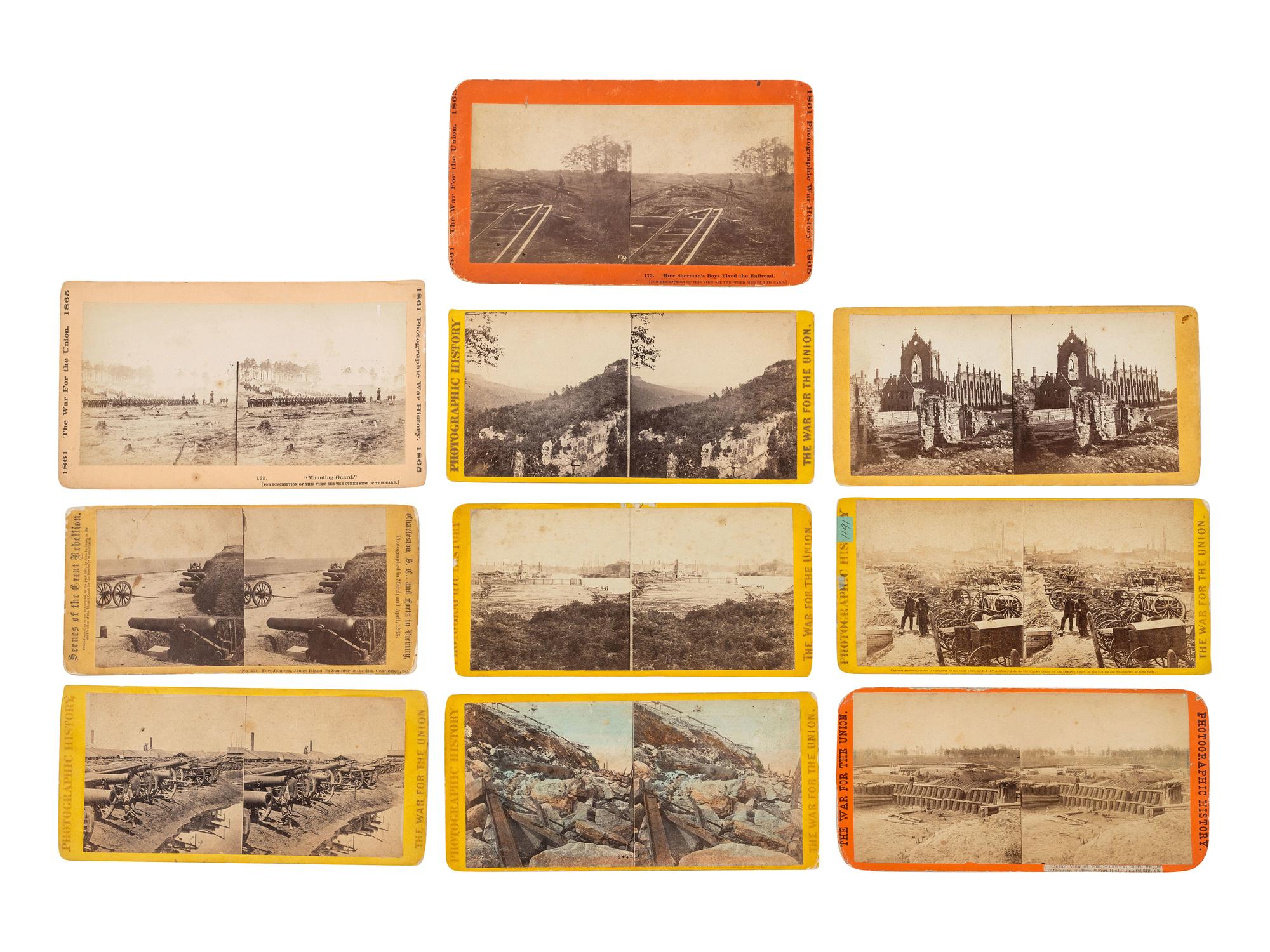 [CIVIL WAR]. A group of 10 stereoviews of Civil War forts and weaponry by BRADY, ANTHONY, and TAYLOR & HUNTINGON.