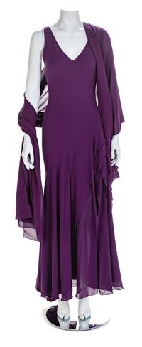 Atelier Versace Purple Bias-Cut Evening Dress with Shawl, 1990s No size label