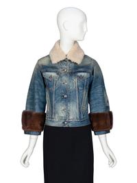 [ARO] GUCCI, FUR-TRIMMED DENIM JACKET