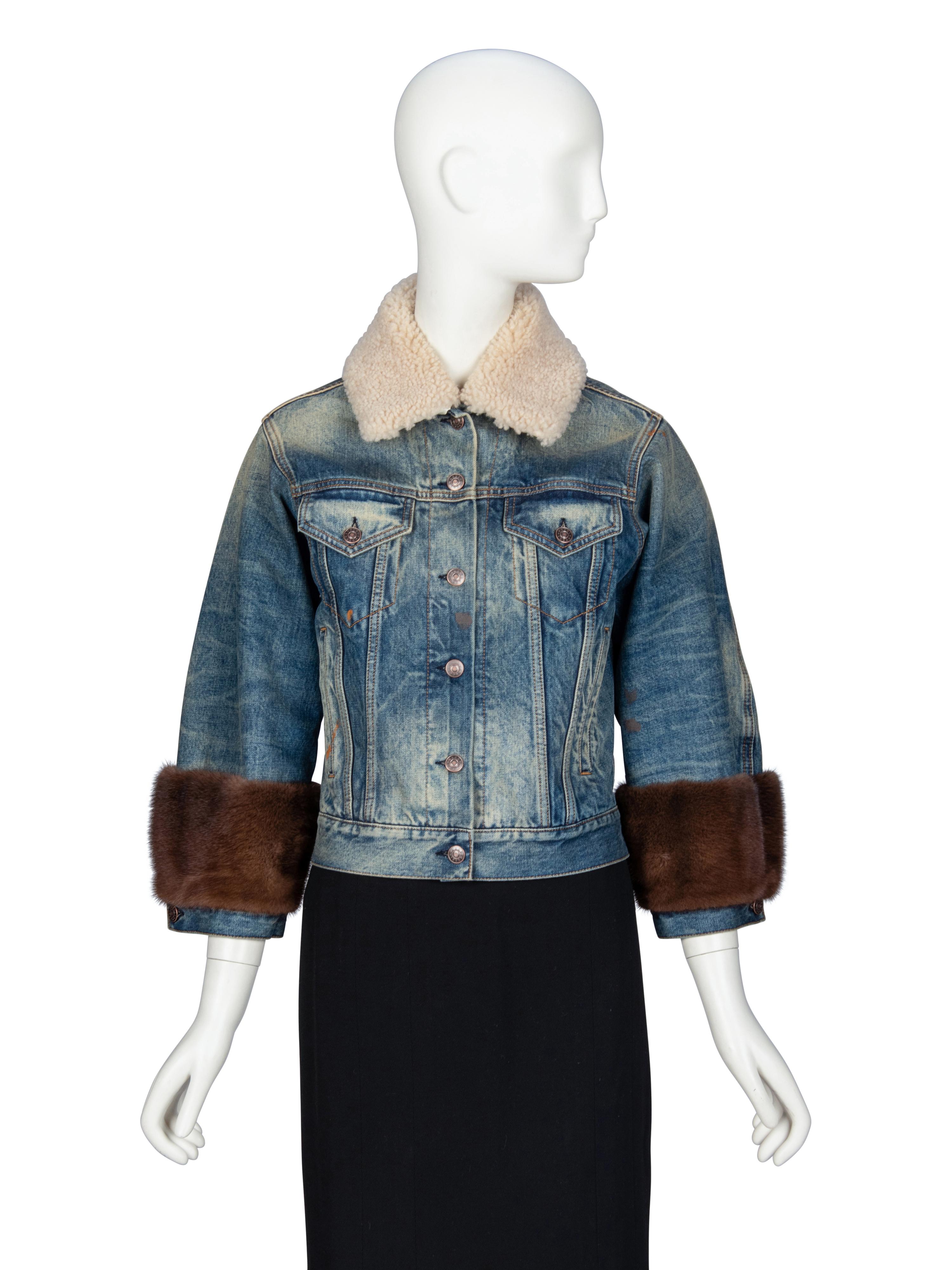 [ARO] GUCCI, FUR-TRIMMED DENIM JACKET