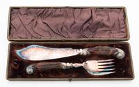 A Victorian Silver-plate Antler Handled Carving Set Length of first knife 13 1/4 inches. — 19TH CENTURY