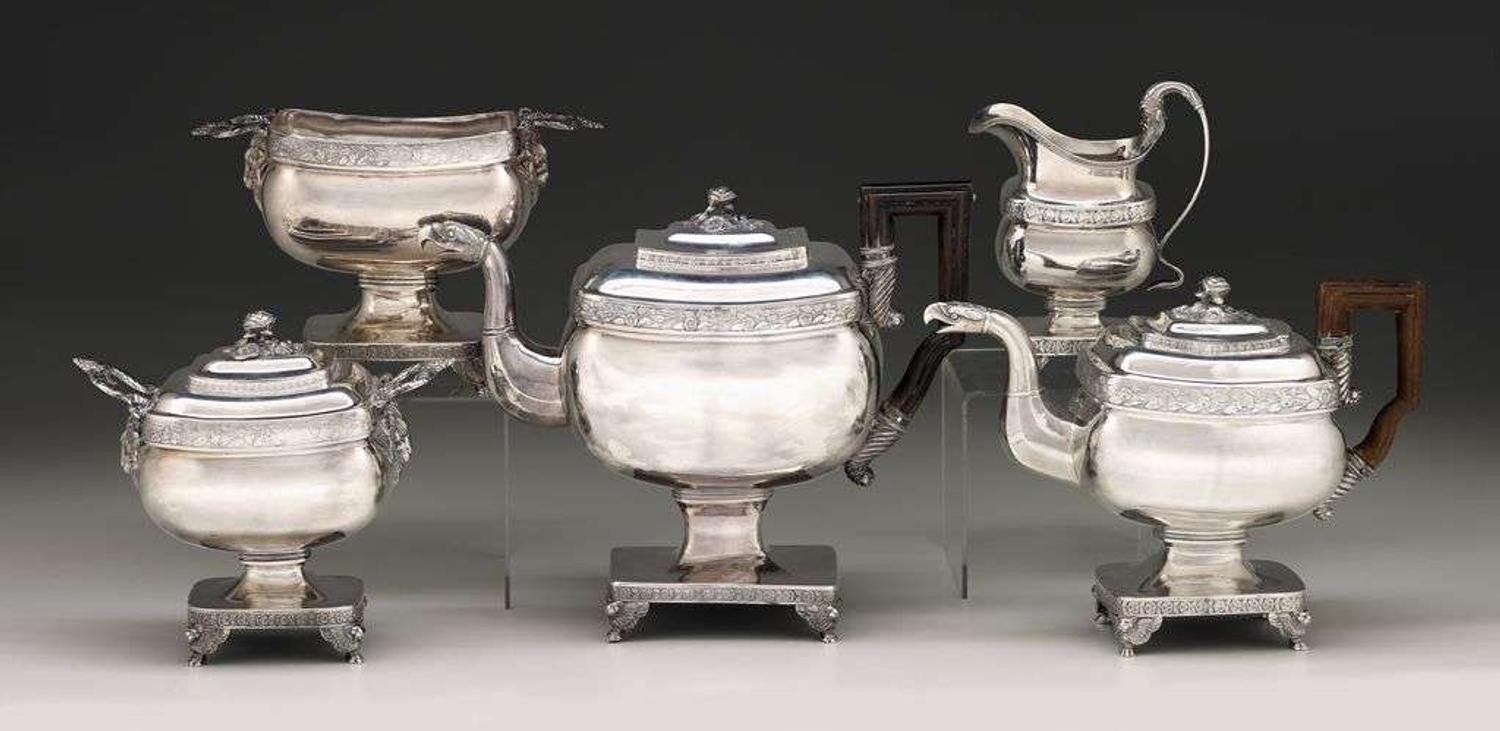 An assembled Classical sterling silver tea service thomas fletcher, sidney gardiner and anthony rasch, philadelphia, pa, circa 1815