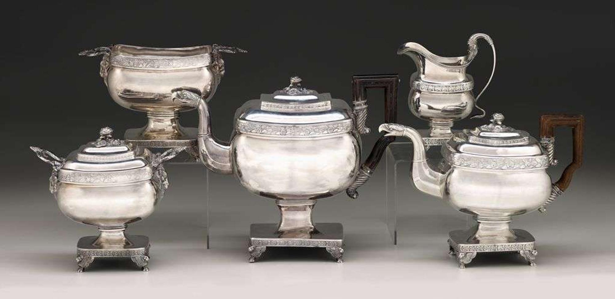 An assembled Classical sterling silver tea service thomas fletcher, sidney gardiner and anthony rasch, philadelphia, pa, circa 1815