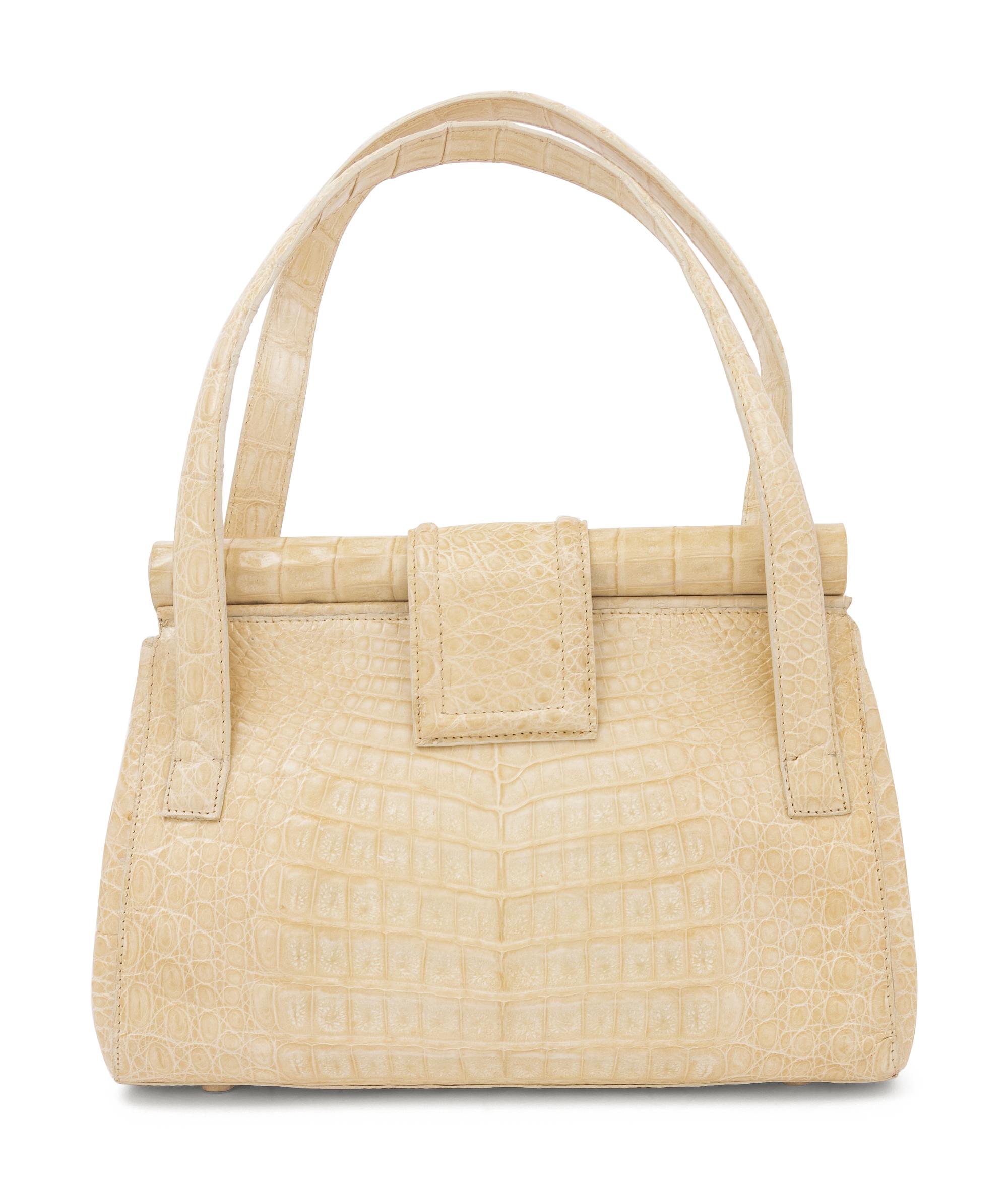 Nancy Gonzalez White Crocodile Frame Bag, 2000s