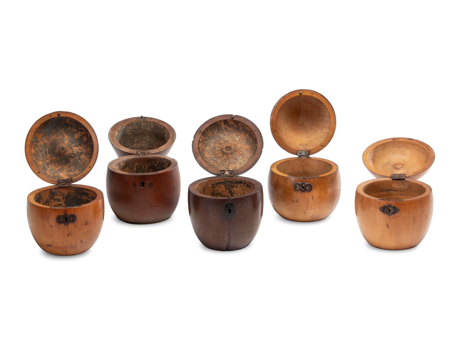 Five English Fruitwood Tea Caddies