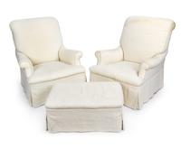 A Pair of White Club Chairs Height of first 35 inches. — 20TH CENTURY