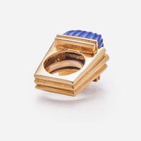 An 18K Yellow Gold, Lapis Lazuli, and Diamond Ring