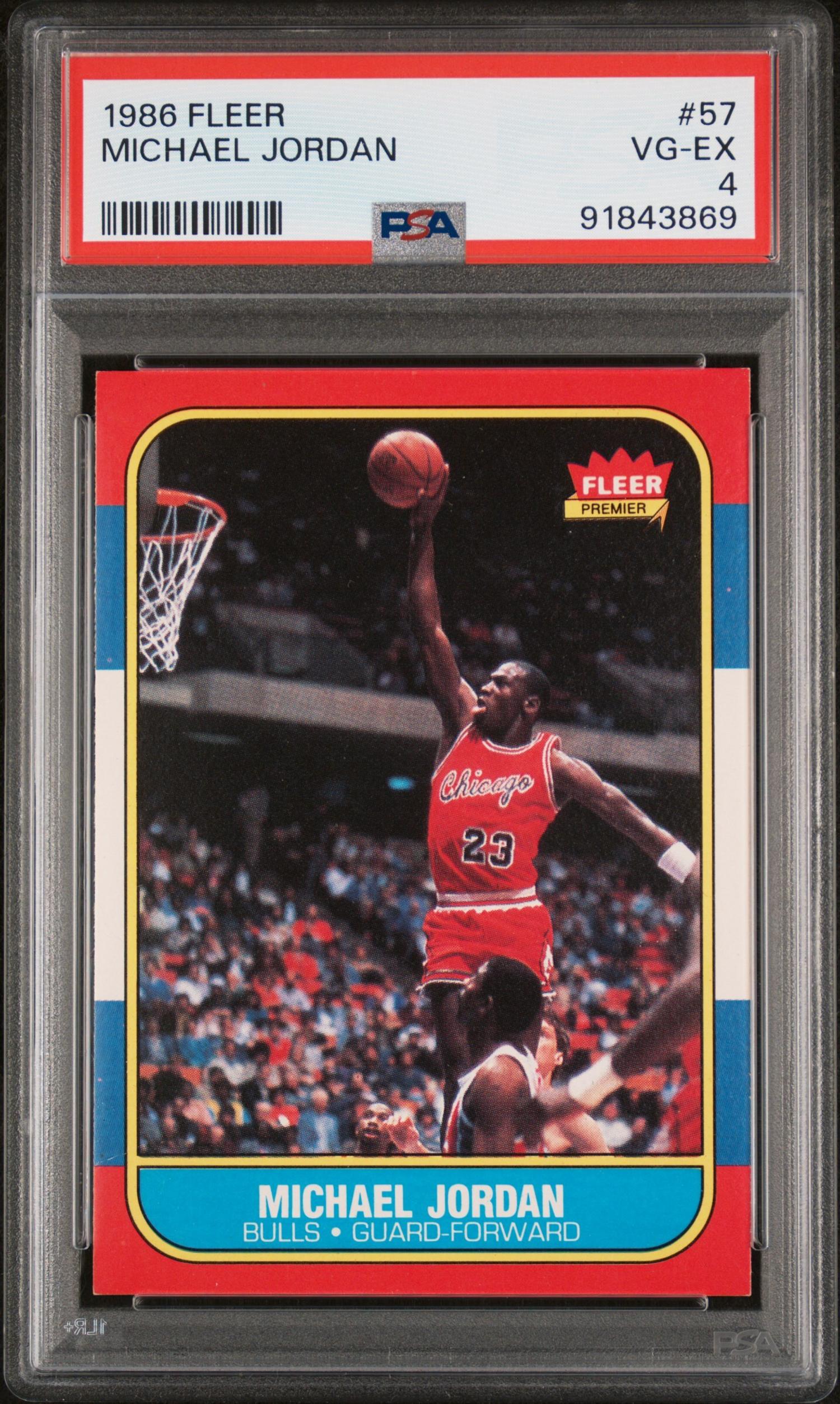 A 1986-87 Fleer Michael Jordan Rookie Basketball Card No. 57 (PSA 4 VG-EX)