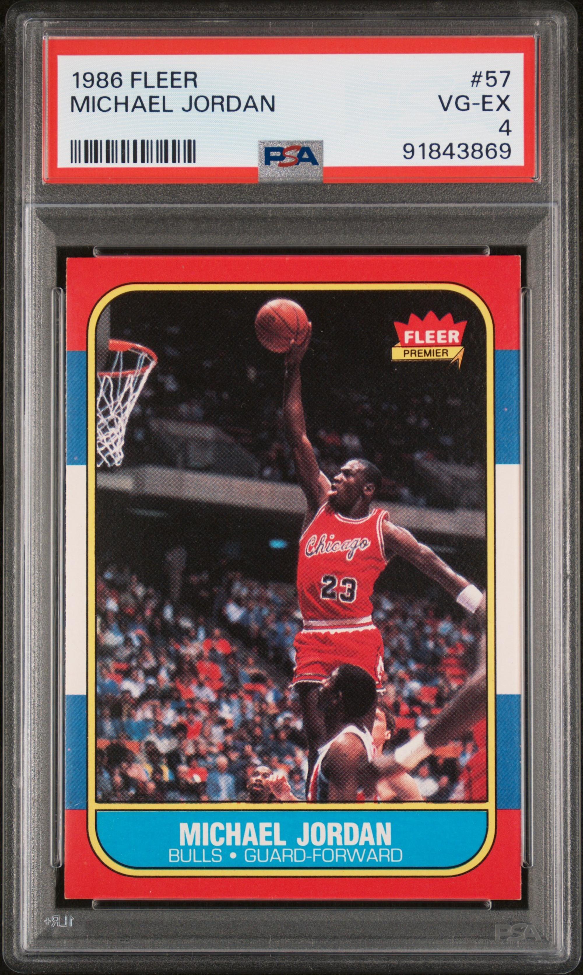 A 1986-87 Fleer Michael Jordan Rookie Basketball Card No. 57 (PSA 4 VG-EX)