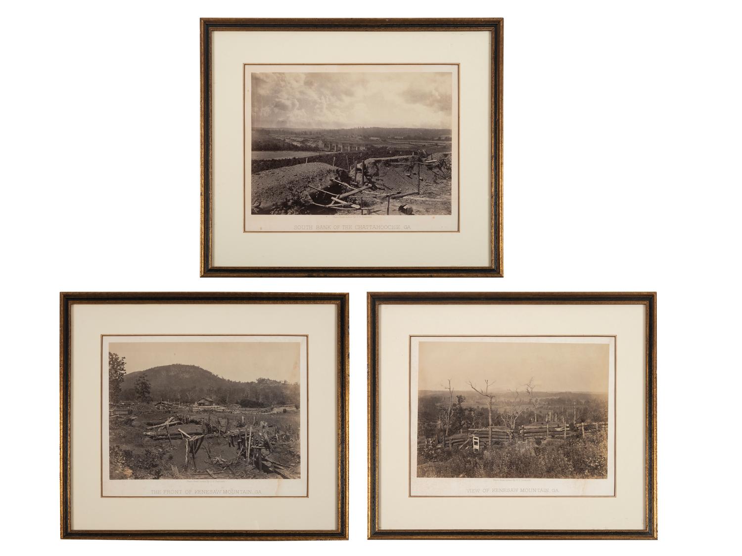 [CIVIL WAR]. BARNARD, George N. (1819-1902), photographer. A group of 3 photographs, incl. South Bank of Chattahoochee, and Kennesaw Mountain, Georgia. Ca 1860s.
