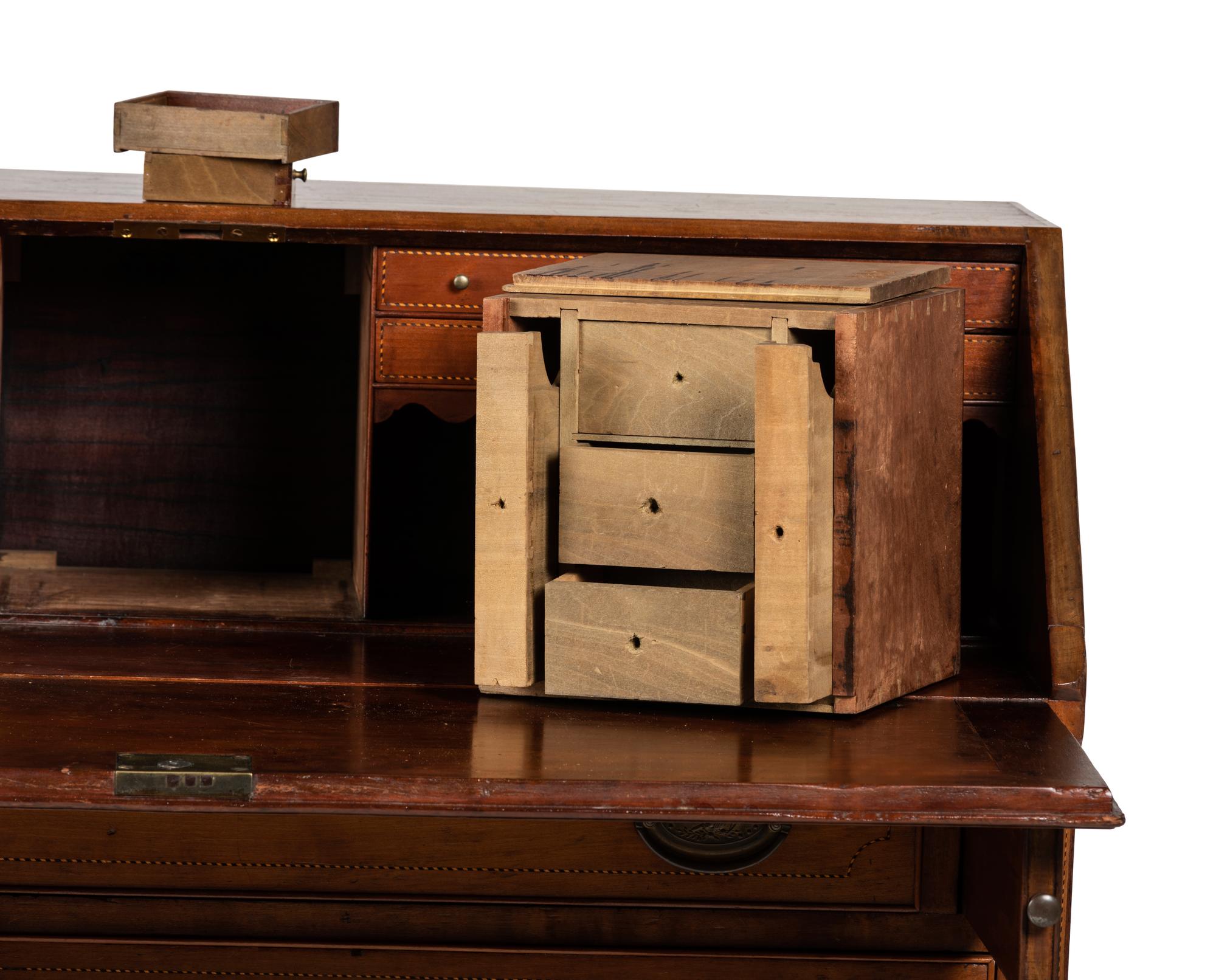 A Federal Barber Pole Inlaid Cherrywood Slant Front Desk