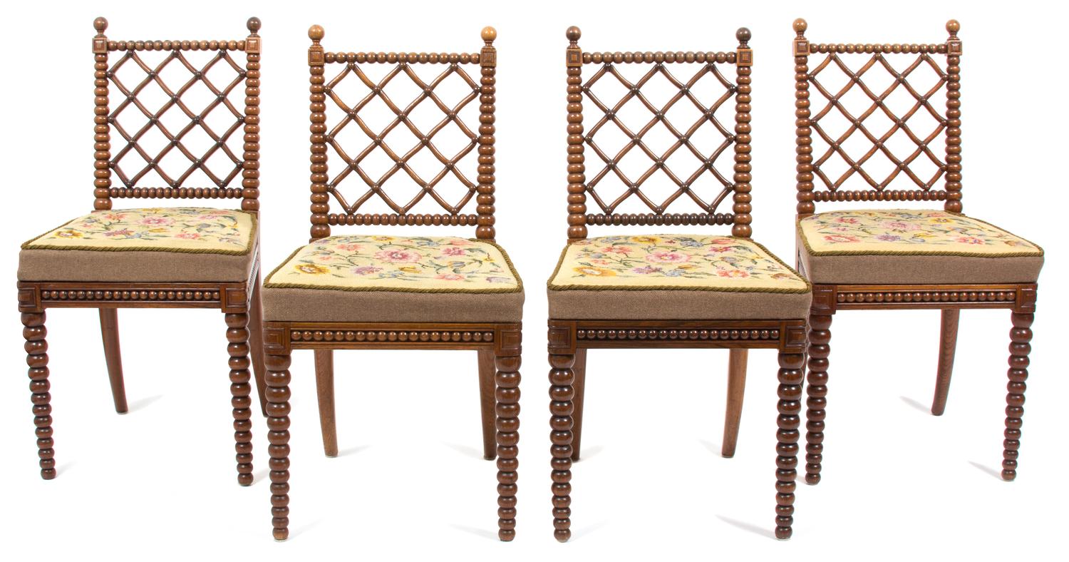 A Group of Four Victorian Side Chairs Height 34 1/2 x width 14 x depth 18 inches. — LATE 19TH CENTURY