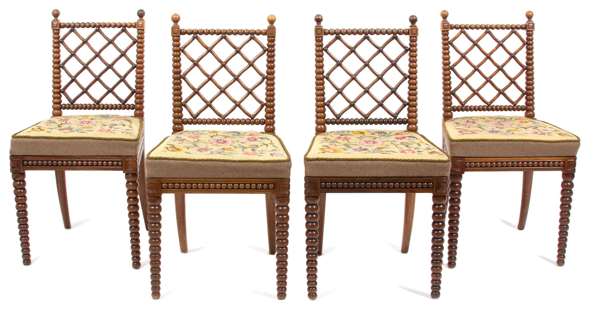 A Group of Four Victorian Side Chairs Height 34 1/2 x width 14 x depth 18 inches. — LATE 19TH CENTURY