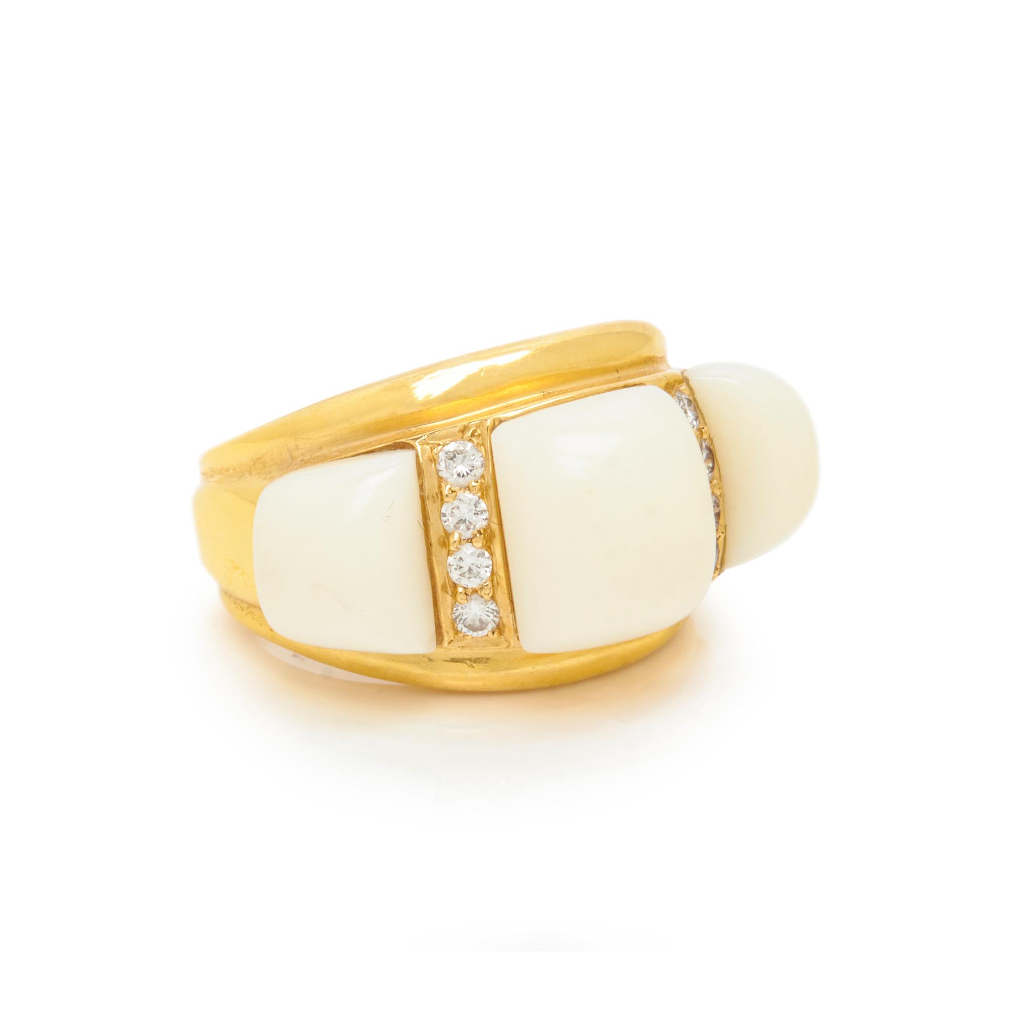 YELLOW GOLD, WHITE CORAL, AND DIAMOND RING