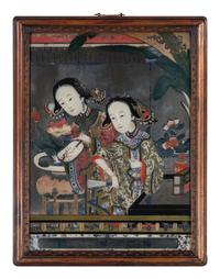 A Pair of Chinese Reverse Painted Mirror Panels