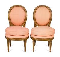A Pair of Louis XVI Parcel-Gilt Petite Boudoir Chairs — 19TH CENTURY