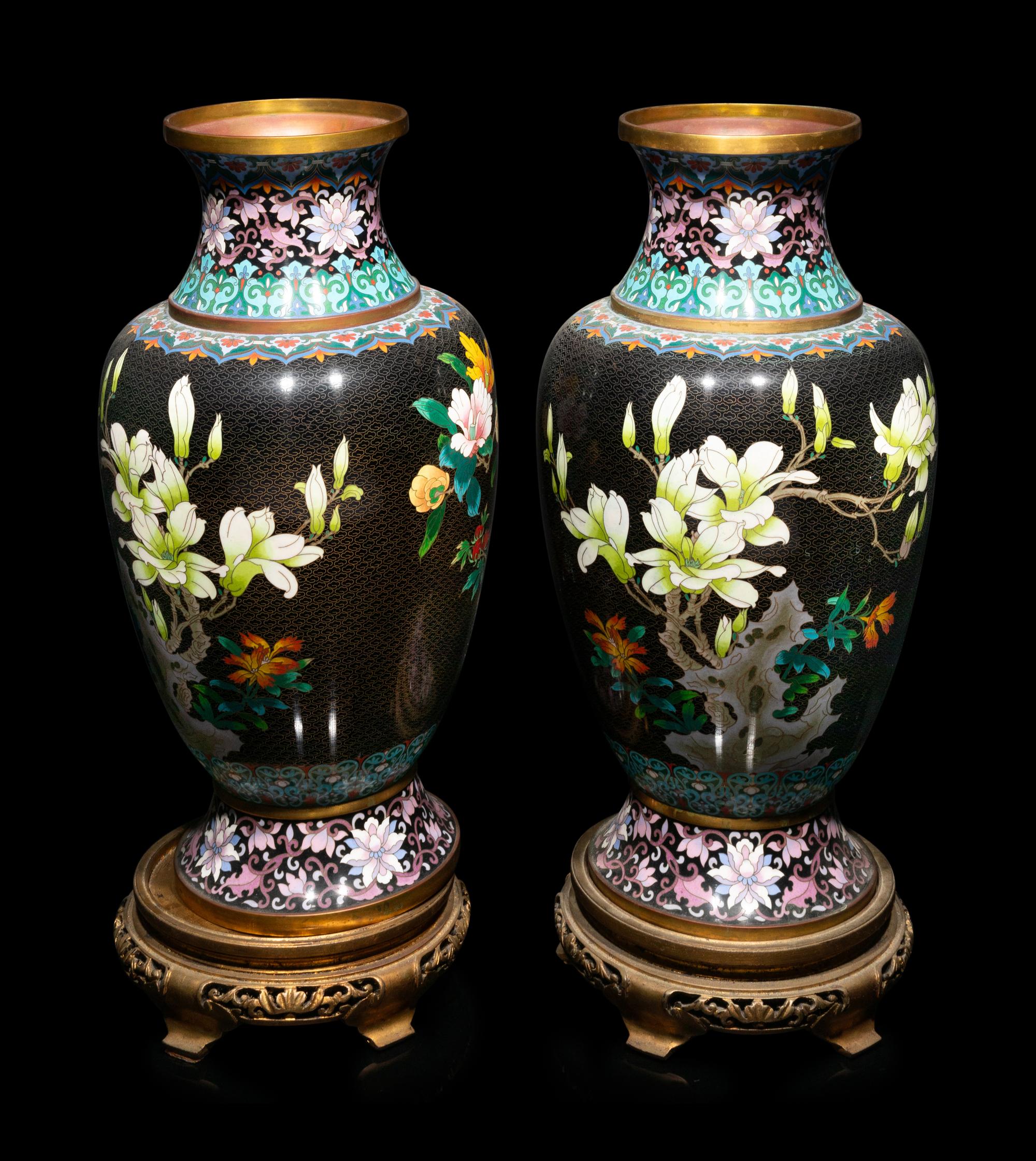 Two Pairs of Large Chinese Cloisonné Baluster Vases