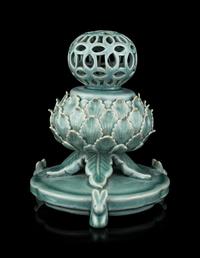 A Korean Celadon Glazed Porcelain 'Lotus' Incense Burner