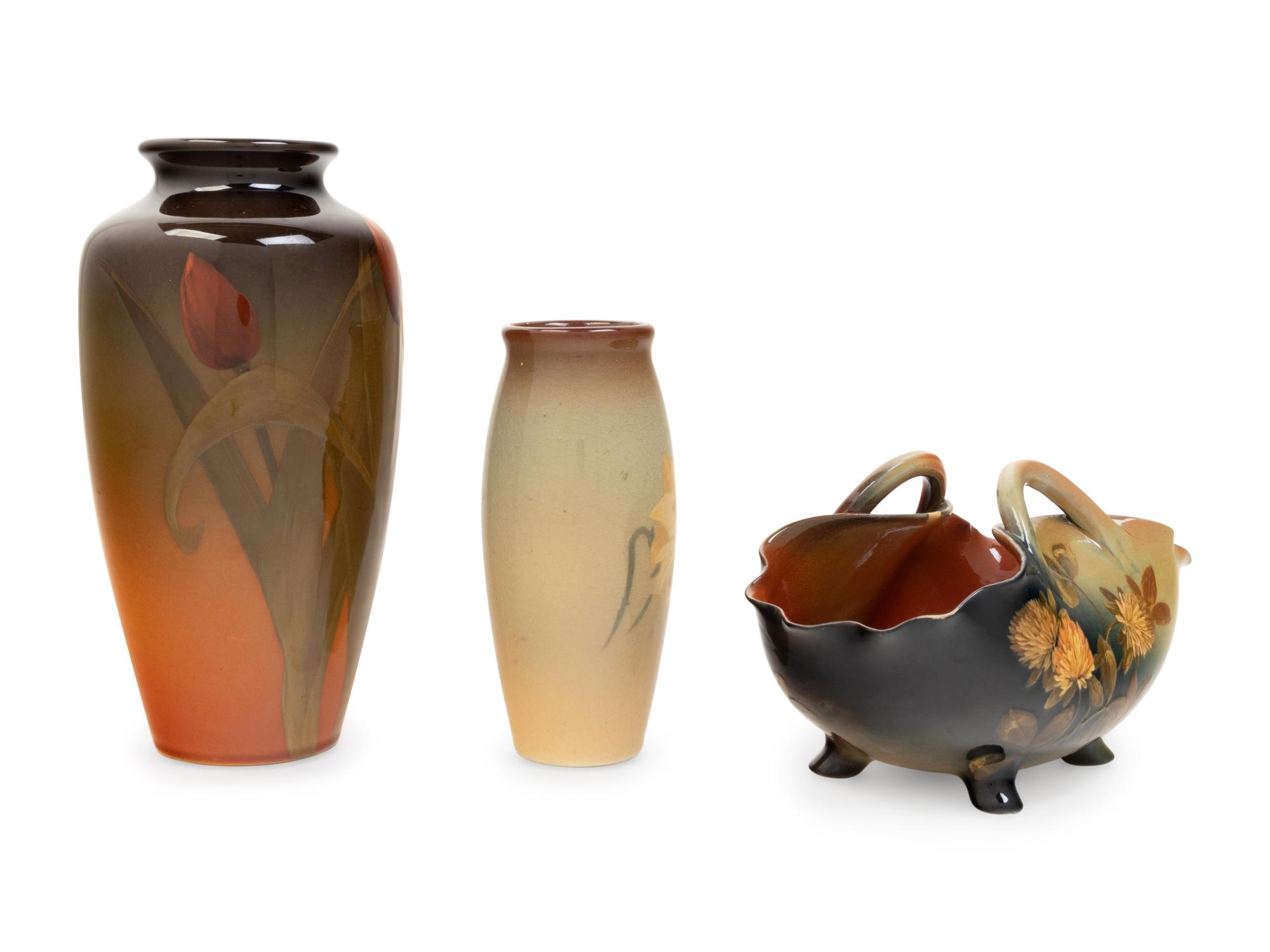 A Group of Three Artist Signed Rookwood Pottery Ceramic Articles