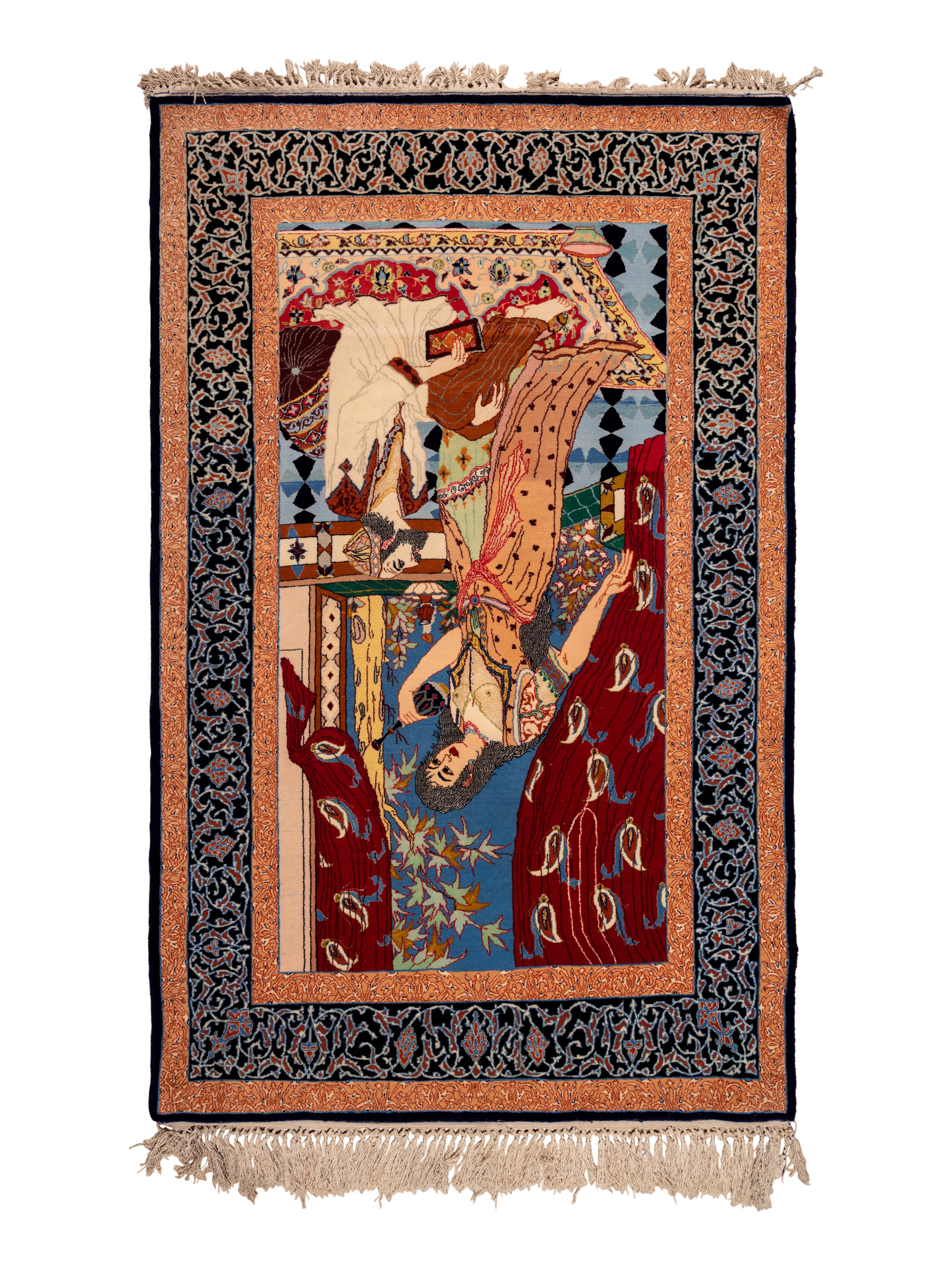 Three Indo-Persian Wool Mats and a Persian Pictorial Wool Mat