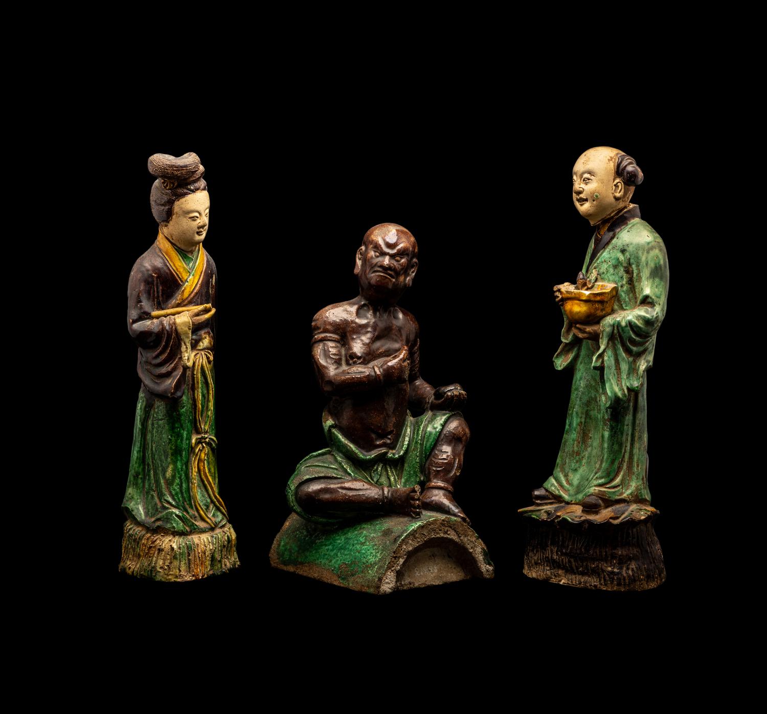 Three Chinese Glazed Stoneware Figures