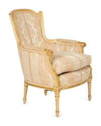 A Louis XV Style Painted and Giltwood Bergère