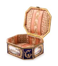 A Sèvres Style Gilt Metal Mounted, Painted and Parcel Gilt Porcelain Table Casket