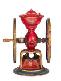 A Charles Parker No. 700 Painted and Parcel Gilt Double-Wheeled Cast Iron Coffee Mill