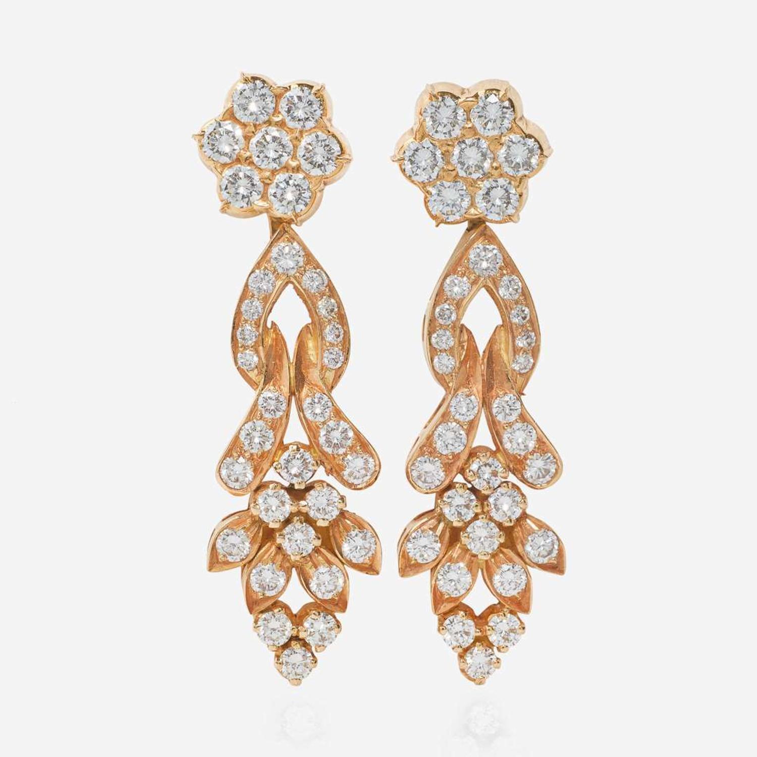 A Pair of 22K Yellow Gold and Diamond Earrings
