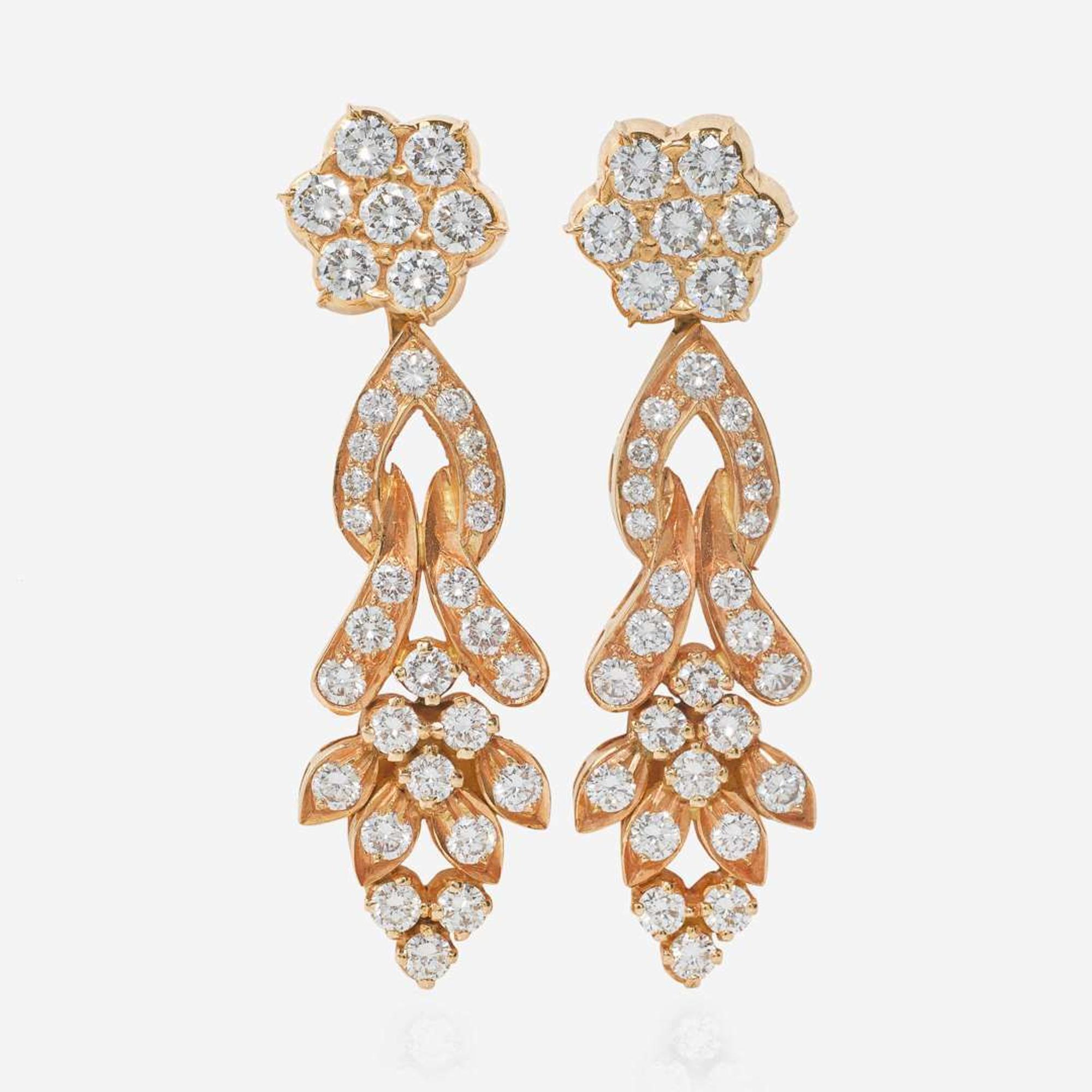 A Pair of 22K Yellow Gold and Diamond Earrings