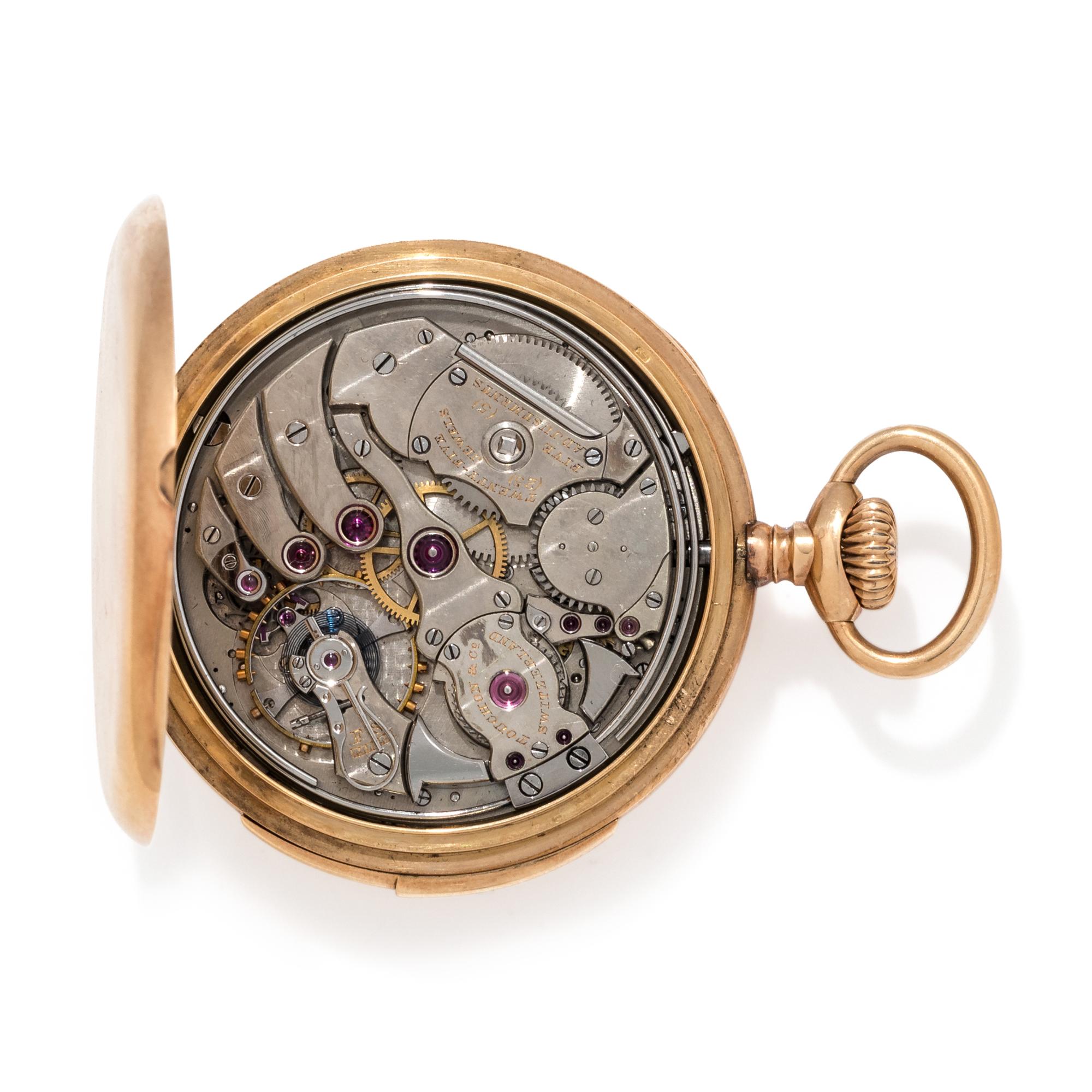 TOUCHON & CO., 14K YELLOW GOLD MINUTE REPEATER OPEN FACE POCKET WATCH