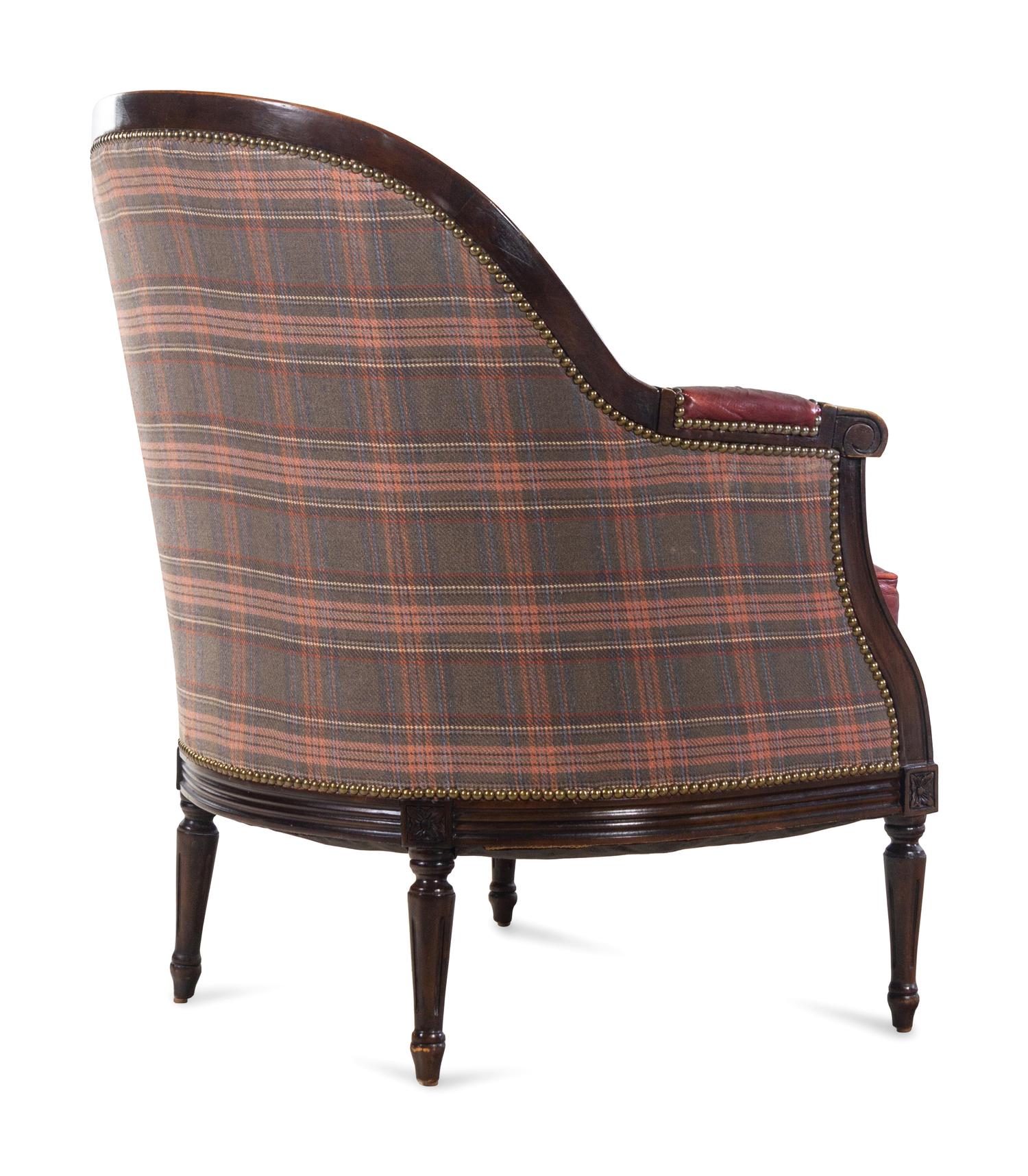 A Pair of Edwardian Style Carved Mahogany Barrel-Back Bergères