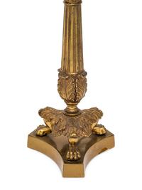 A Pair of Empire Style Gilt Bronze Candlesticks Mounted as Lamps