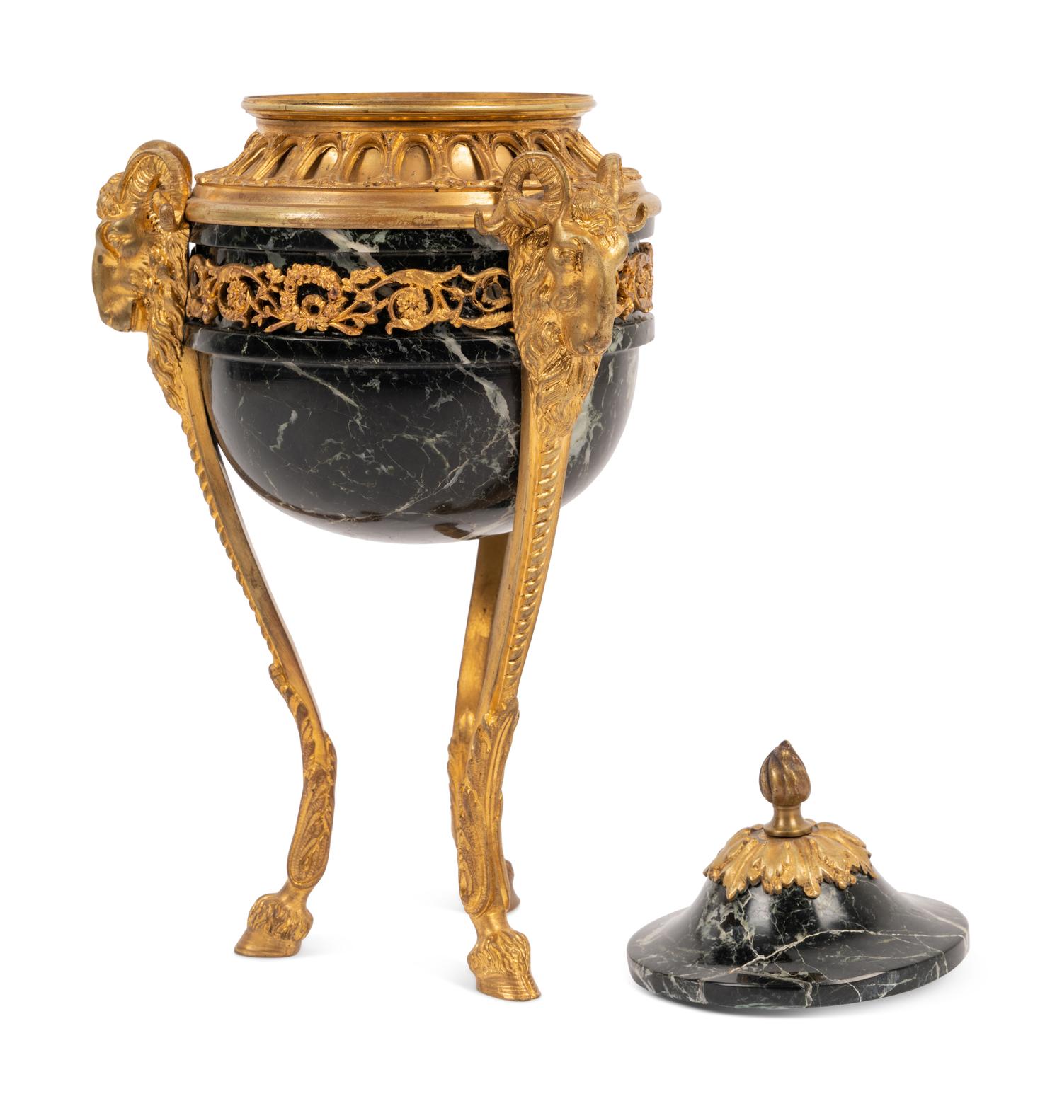 A Continental Gilt Bronze Mounted Marble Cassolette