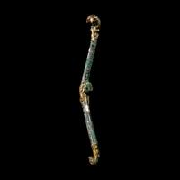 A Chinese Gilt, Silvered and Turquoise Inlaid Bronze Belt Hook, Warring States Period 戰國 銅 鎏金錯銀嵌松石雙獸首帶鉤