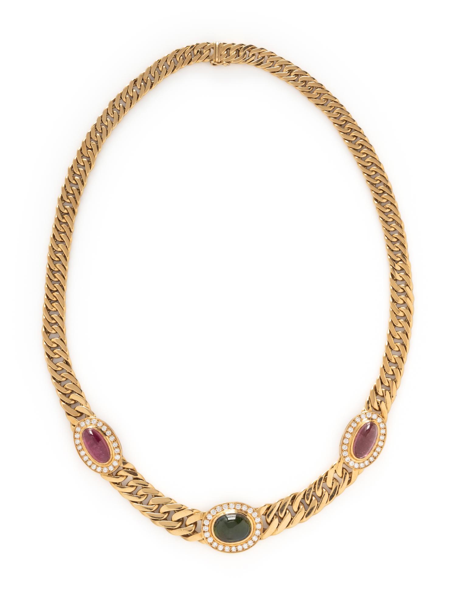 TOURMALINE, DIAMOND, AND YELLOW GOLD NECKLACE